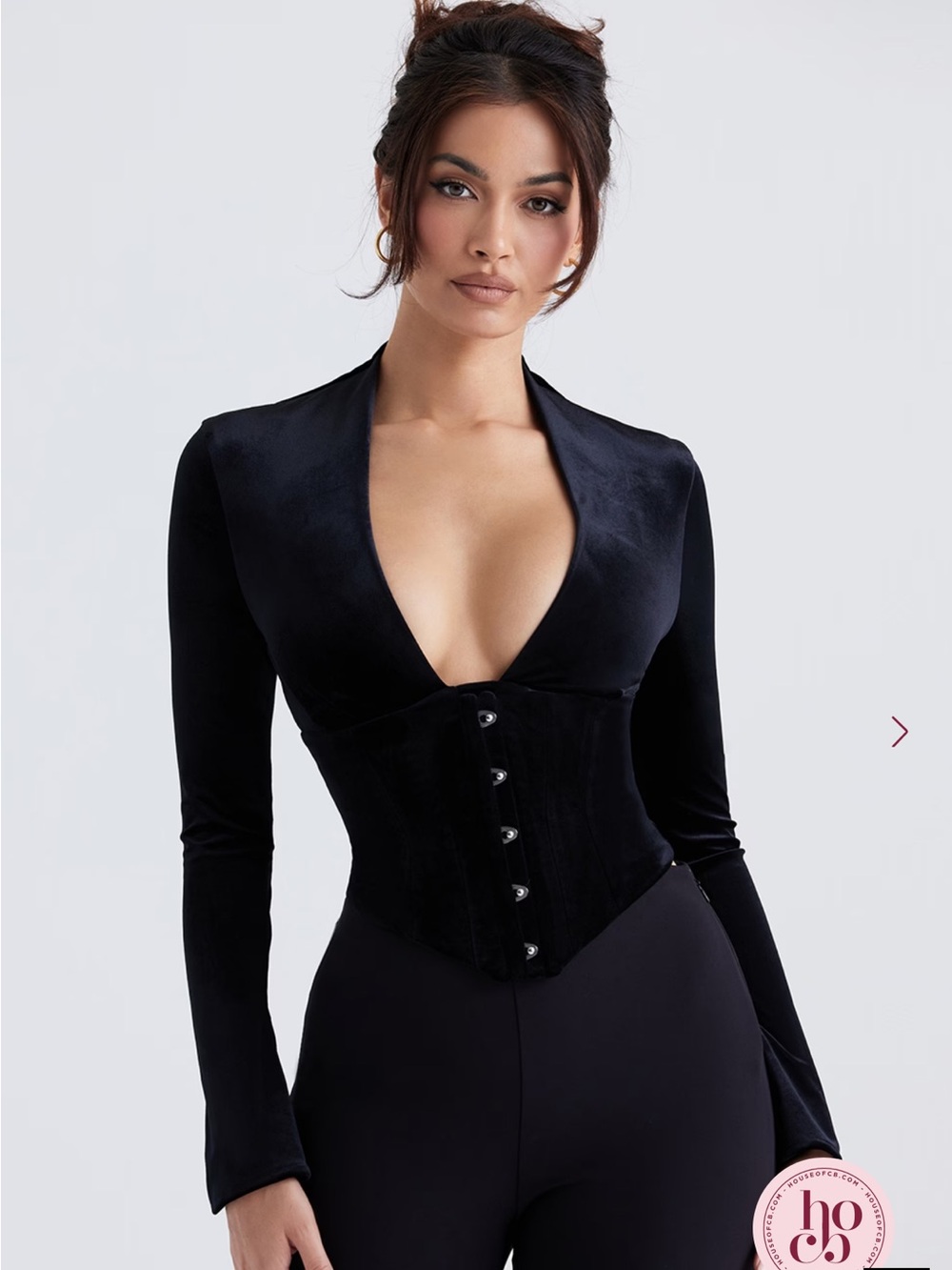 House of CB Leonora Black Velvet Corset Blazer Top M Gothic Evening